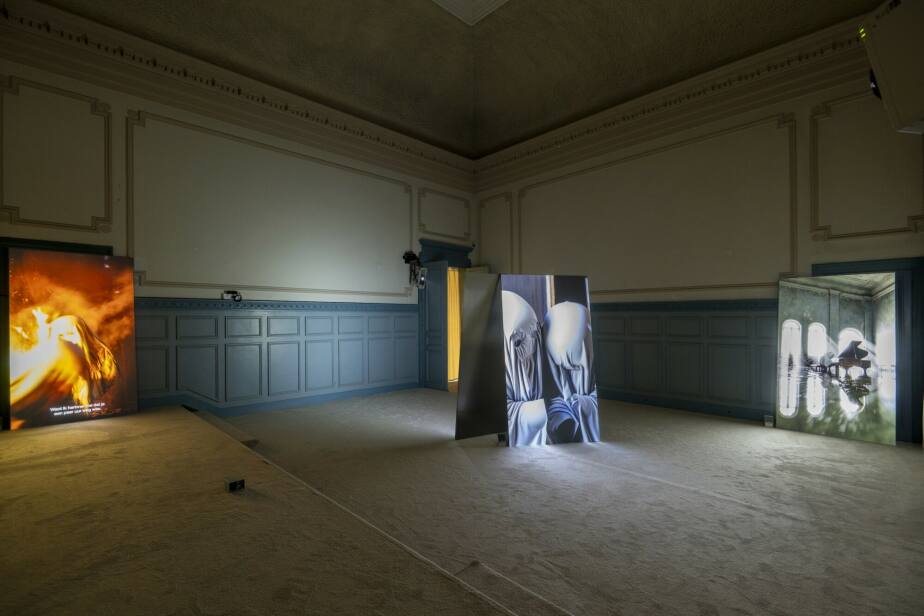 Gabriel Abrantes — Bardo Loops, 2024. Four-channel video installation, animation, colour, sound. Commissioned by CAM — Centro de Arte Moderna Gulbenkian. Installation view at TACK TICK Mechelen. Photo by Filip Claessens