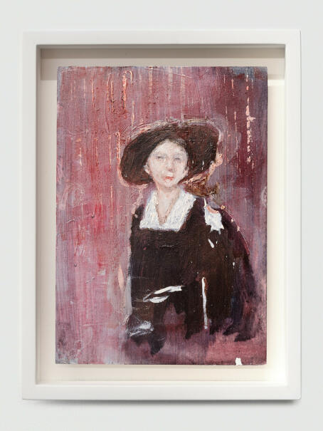 Axel Geis, Marie-Sophie, 2022, Oil painting on postcard 14,5 x 10,5 cm / LE NOUVEAU BIEDERMEIER / TICK TACK