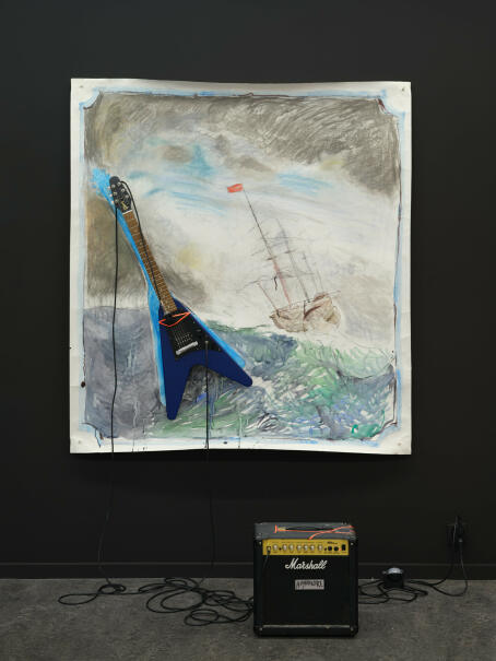 Catherine Lorent, Tempest, 2022 Gibson Flying V, Ink, Aquarel, Pastel on paper, 140 x 160 cm / LE NOUVEAU BIEDERMEIER / TICK TACK