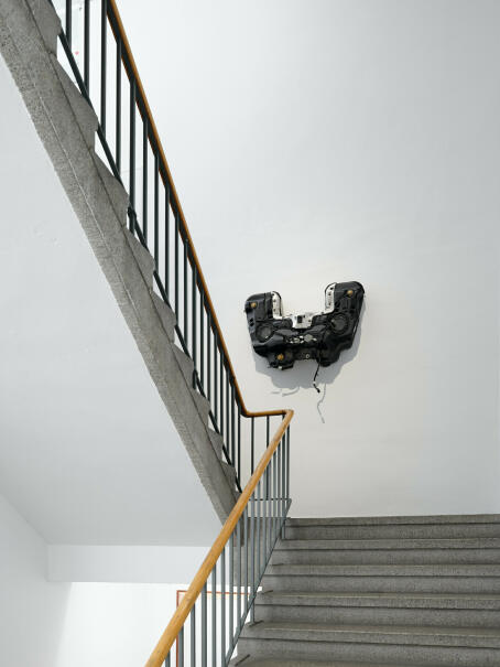 Michael Sailstorfer, Tank 7, 2024, Fuel tank, 130 × 83 × 32 cm, STREETSPACE BANGER / TICK TACK @ Kunsthalle Recklinghausen