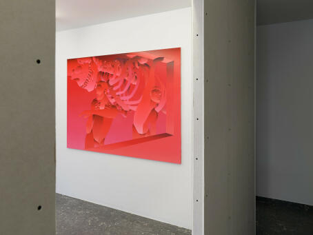Eddie Peake Death Rattle, 2025 Oil on acrylic-primed aluminium 130 × 180 cm