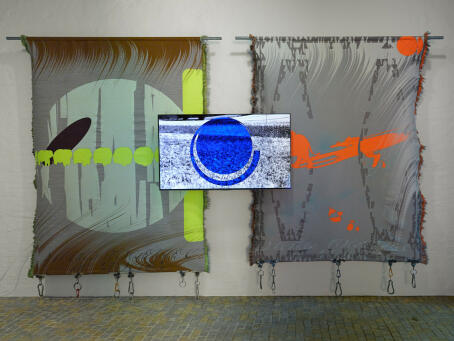METAHAVEN - Living Together In Stories, 2022, jacquard weavings, video 245 x 340 cm