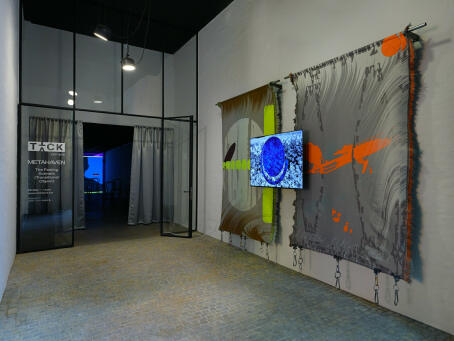 METAHAVEN - Living Together In Stories, 2022, jacquard weavings, video 245 x 340 cm