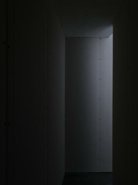 Eddie Peake, Slakkenhuis, 2025, Metal tracks and studs, plasterboard, screws, dimensions variable