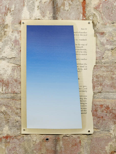 Eddie Peake Ascend, 2025 oil on book page 20 × 13cm, FOURTH WALL DEATH RATTLE, TICK TACK