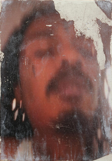 Allen-Golder Carpenter - Guy Clark, 2025 Acrylic gel, ink & paper on wooden panel 29,7 × 21 cm - Courtesy TICK TACK