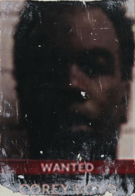 Allen-Golder Carpenter - Wanted man #9, 2025 Acrylic gel, ink & paper on wooden panel 29,7 × 21 cm - Courtesy TICK TACK