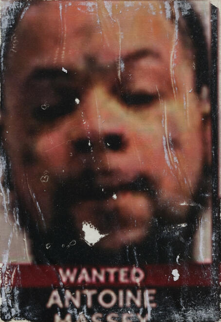 Allen-Golder Carpenter - Wanted man #3, 2025 Acrylic gel, ink & paper on wooden panel 29,7 × 21 cm - Courtesy TICK TACK