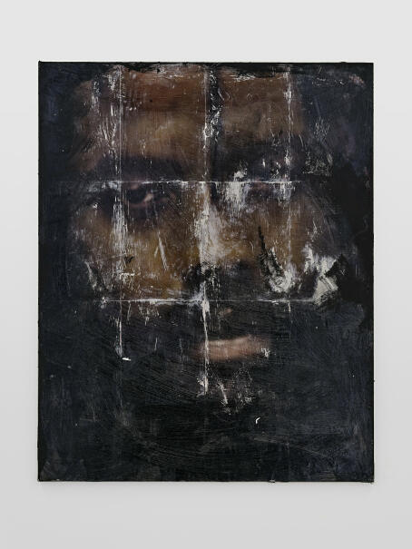 Allen-Golder Carpenter - Untitled (Mumia Abu-Jamal) 1, 2025 Acrylic gel, ink, acrylic paint, paper & spray paint on wooden panel 100 × 80 cm - Courtesy TICK TACK