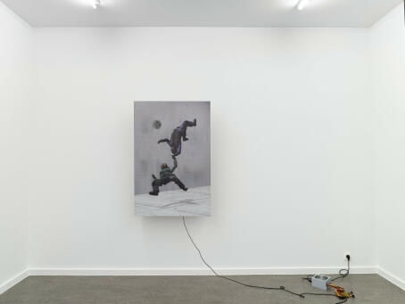 Brennan Wojtyla, de_handball, 2025, UV-Print on aluminum, CPU fan, 120 x 80 x 3 cm, LAN, TICK TACK