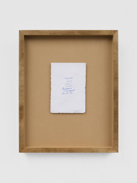 Areej Kaoud, Resistance Is The Deepest Form Of Love, 2023, Diamine blue ink on cotton paper, 15 x 10 cm