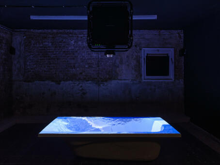 Dima Srouji, A Crack in the Water Followed by Return, 2024, Video projection, acrylic bathtub 60 x 76 x 170 cm