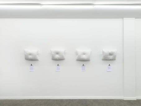 Hamada El-Kept, Sleep, 2025 Audio installation: 4 pillows, 4 speakers, 4 transcripts