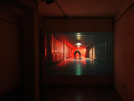 LILY WHITE (Choreography), SCRUM, 2026, Performed by — Mina Verheyen and Charlotte Dos Santos, Music by — Jan Segers, Filmed and edited by — Sammuel Nijhuis, Focus puller — Alexander Siamandi, Photographer — Lies Ooms