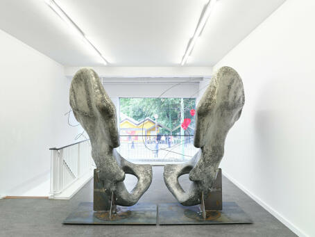 Hannah Perry, Antagonist, 2024, Steel, resin, 2 x 1.75 m per side/sculptural ‘bone’