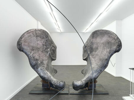 Hannah Perry, Antagonist, 2024, Steel, resin, 2 x 1.75 m per side/sculptural ‘bone’