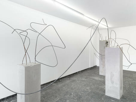 Hannah Perry, Rogue Aggregate, 2026, concrete, rebar dimensions variable (spirals variable), individual plinth sizes
