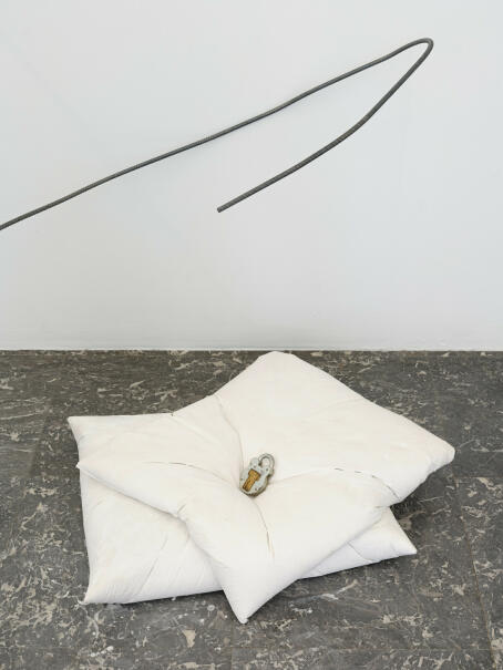 Hannah Perry, Thoughts, 2026, concrete, plaster, vintage padlock, 75 x 70 x 30 cm