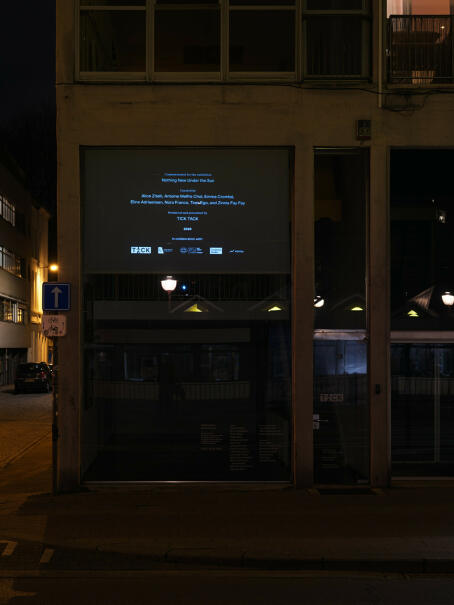 SCRUM, performance in depot by Lily White, dancers Mina Verheyen and Charlotte Dos Santos, Nothing New Under the Sun, TICK TACK, 2026. Photographer: Sammuel Nijhuis.