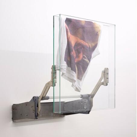 Euphoria, groupshow presenting Manuel Burgener. Untitled - 2019 - Metal, glass, shirt - 60 x 48 x 51 cm