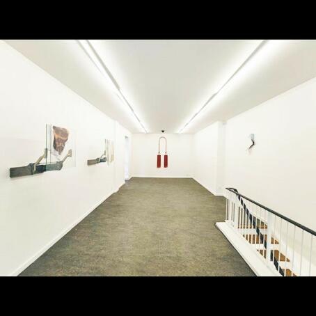 Euphoria first floor. Groupshow curated by Domenico De Chirico. Works from left by Manuel Burgener, Takuro Tamayama (red) and Adriano Amaral