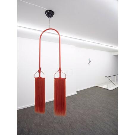 Euphoria. Current groupshow at TICK TACK. Takuro Tamayama, Spinning Mop (Red hair), 2019, Stainless steel, wigs, motor and etc, 170 x 65 x 3 cm