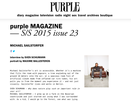 PURPLE magazine interview with Michael Sailstorfer