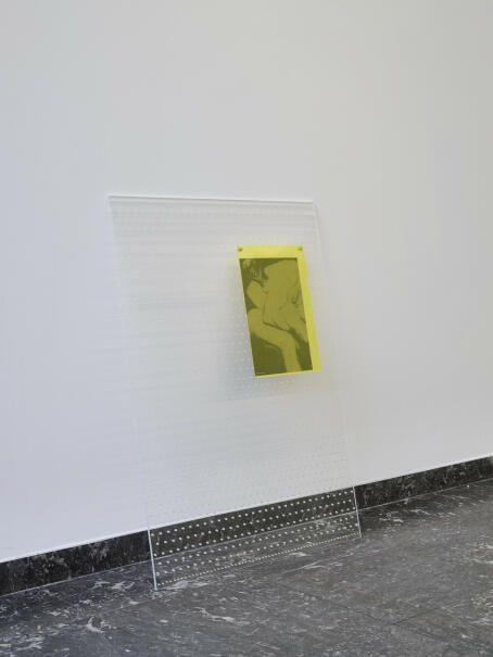 Benjamin Cohen - The Wrestlers - 2023 - Archival image, plastic, perforated perspex, magnets - 88 × 67 cm - Installation at TICK TACK