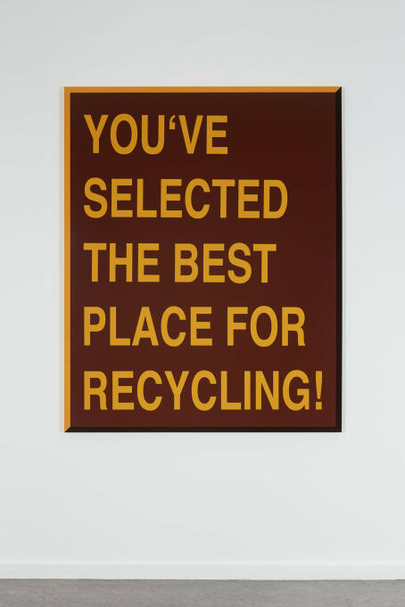 Borna Sammak - Not Yet Complete (You’ve Selected The Best Place For Recycling) -2019 - vinyl and enamel on steel - 152,5×122,2×4,5 cm - Courtesy Sadie Coles HQ, London
