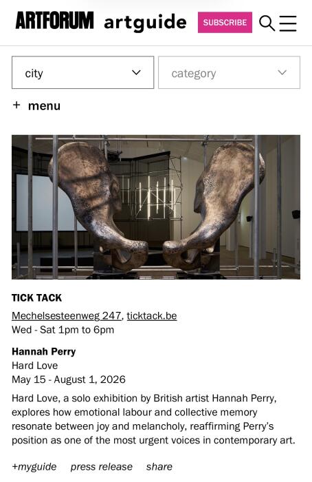 ArtForum announcing Hard Love by Hannah Perry