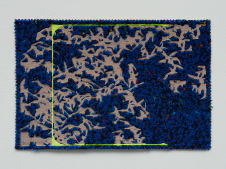 Metahaven, Bats on a Bus, 2023, from the series Swans. Embroidery on bus seat fabric.