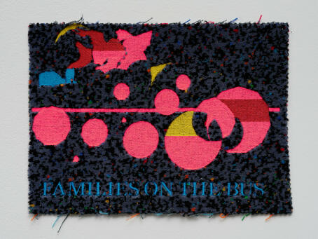 METAHAVEN, Families on the bus [Bus seats], 2023 embroidery on bus seat fabric 200 x 280 mm