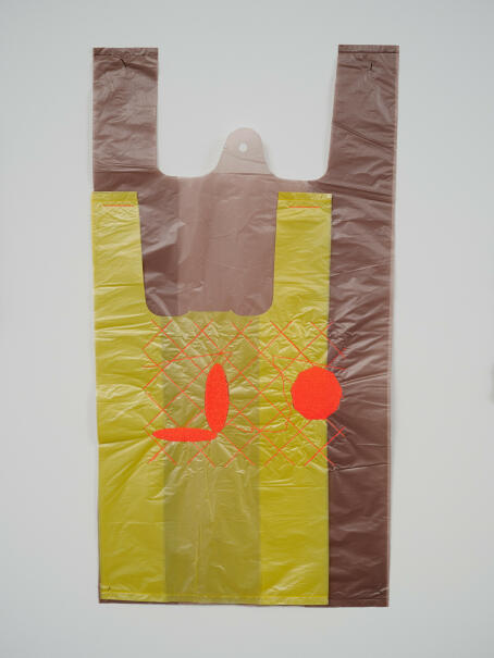 METAHAVEN, Inhabitant [Arrows I], 2020 embroidery on plastic bags 56 x 30 cm
