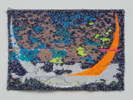 METAHAVEN, Narrative Arc [Bus Seats], 2023 embroidery on bus seat fabric 20 x 30 cm