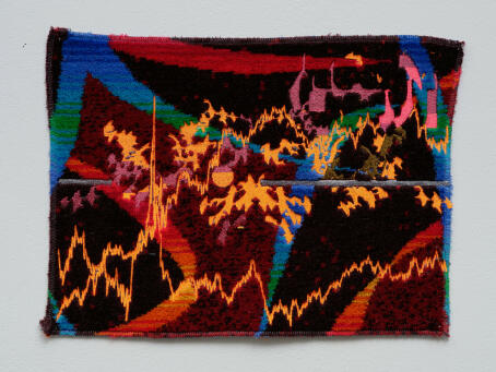 METAHAVEN, Untitled [Bus seats], 2023 embroidery on bus seat fabric 21 x 29 cm