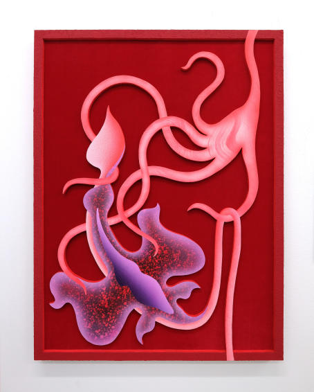 Mevlana Lipp - Lilith - 2020 - Velvet, Wood, Acrylic color, Ink, Aluminum frame - 80x60 cm