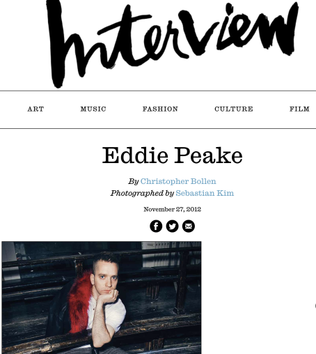 Interview Magazine: Eddie Peake