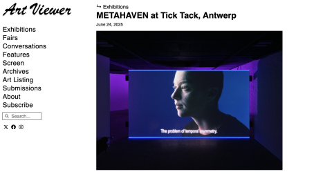 Art Viewer featuring METAHAVEN's premiere of “The Feeling Sonnets (Transitional Object) in Antwerpen
