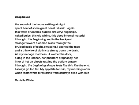 Poem 'Deep House' by Danielle Wilde