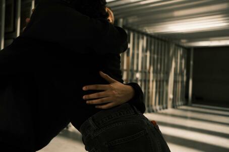 SCRUM, performance in depot by Lily White, dancers Mina Verheyen and Charlotte Dos Santos, Nothing New Under the Sun, TICK TACK, 2026. Photographer: Sammuel Nijhuis.