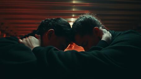 SCRUM, performance in depot by Lily White, dancers Mina Verheyen and Charlotte Dos Santos, Nothing New Under the Sun, TICK TACK, 2026. Photographer: Sammuel Nijhuis.