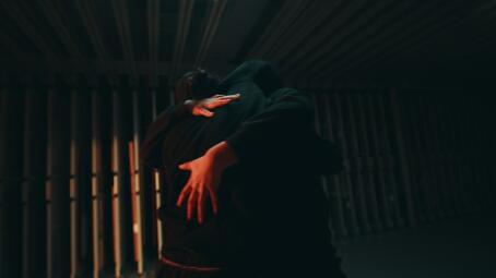 SCRUM, performance in depot by Lily White, dancers Mina Verheyen and Charlotte Dos Santos, Nothing New Under the Sun, TICK TACK, 2026. Photographer: Sammuel Nijhuis.